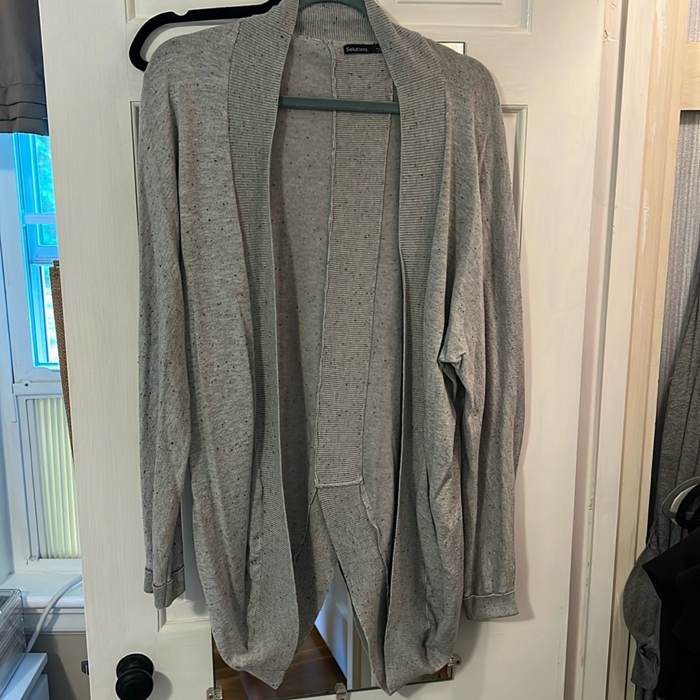 Solutions Grey Cardigan with split detail in back. Great condition!